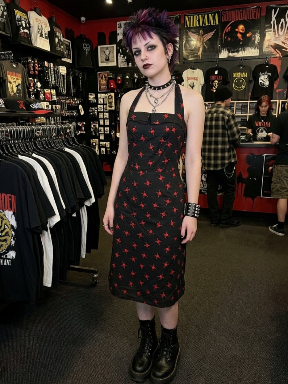 MORBID THREADS Hot Topic mall goth Y2K skull print halter midi dress NWT
